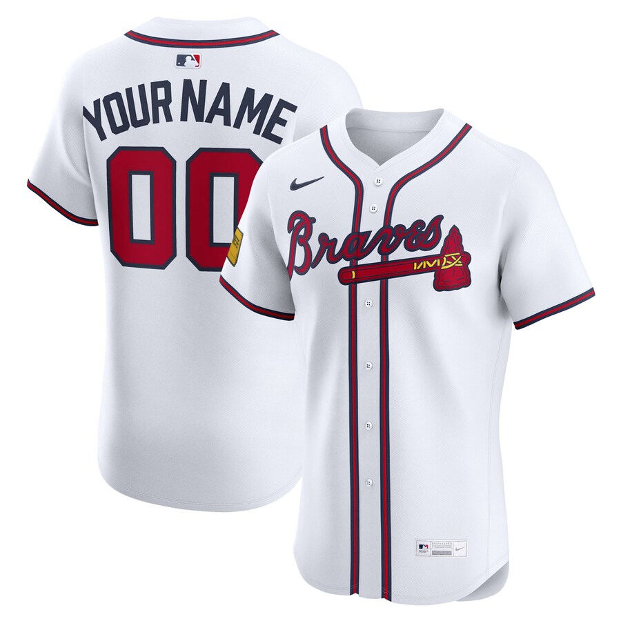 Men's Atlanta Braves Nike White Home Elite Sponsor Patch Custom Jersey - Puhuasuan