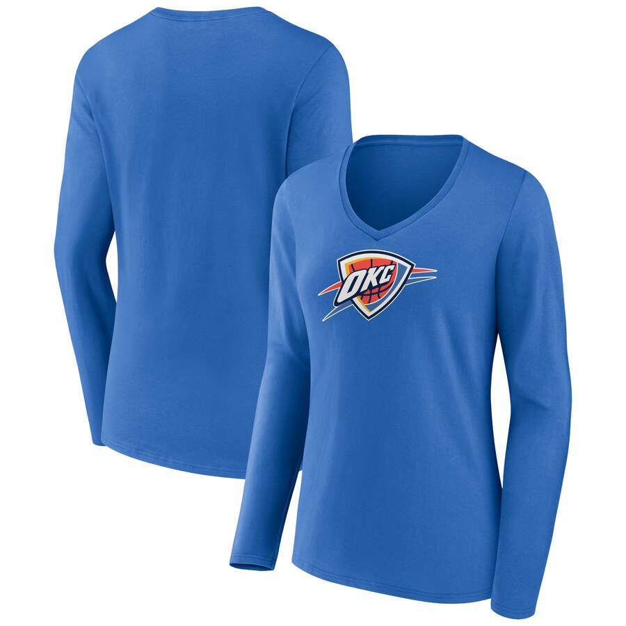 Women's Oklahoma City Thunder Blue Logo Long Sleeve V-Neck T-Shirt - Puhuasuan