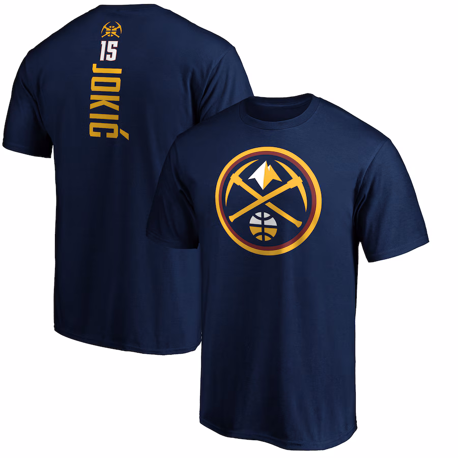 Men's Denver Nuggets Nikola Jokic Navy Playmaker Name & Number T-Shirt - Puhuasuan
