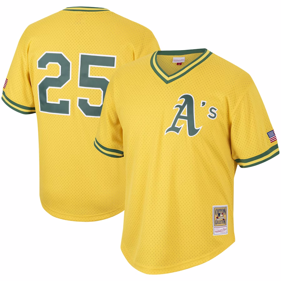 Men's Oakland Athletics Mark McGwire Mitchell & Ness Gold Cooperstown Collection Mesh Batting Practice Jersey - Puhuasuan