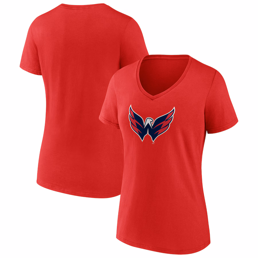 Women's Washington Capitals Fanatics Red Primary Logo Team V-Neck T-Shirt - Puhuasuan