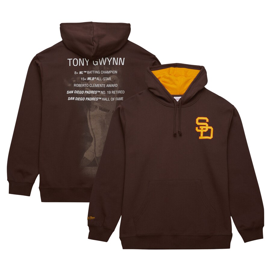 Men's San Diego Padres Tony Gwynn Mitchell & Ness Brown Vintage Logo Name & Number Pullover Hoodie - Puhuasuan