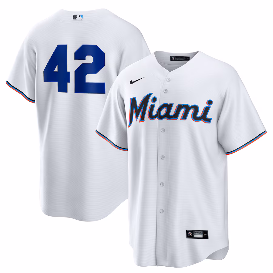 Men's Miami Marlins Nike White Home 2025 Jackie Robinson Day Replica Jersey - Puhuasuan