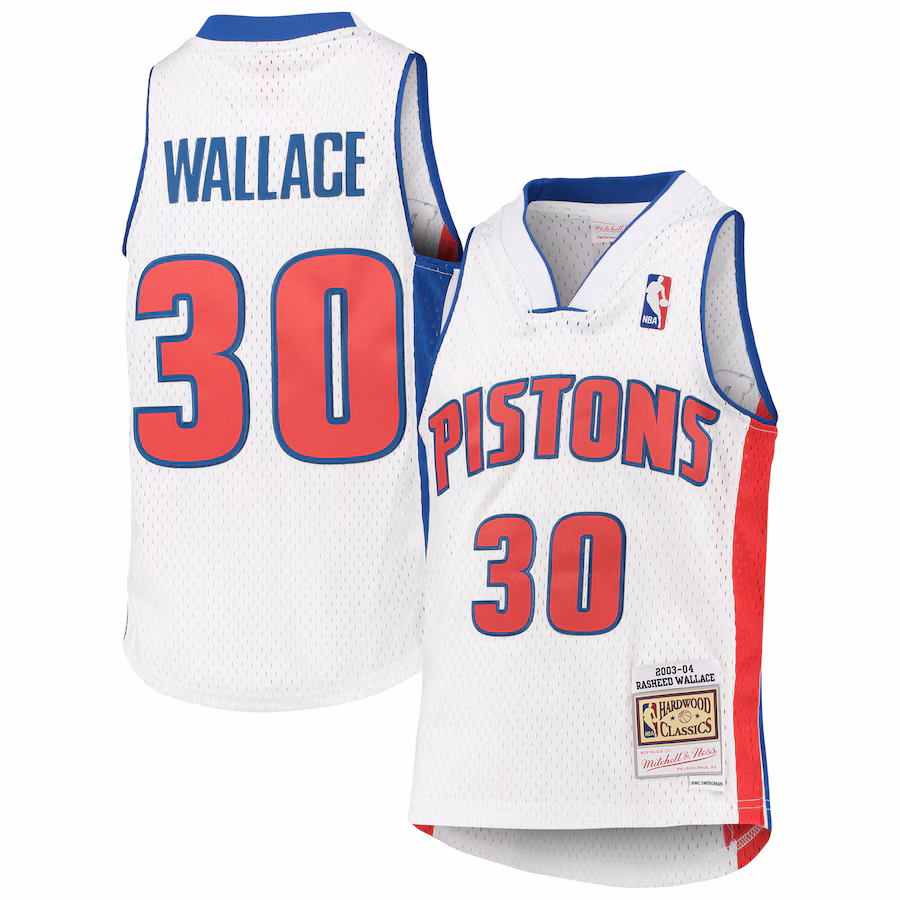 Youth Detroit Pistons Rasheed Wallace Mitchell & Ness White 2003/04 Hardwood Classics Swingman Jersey - Puhuasuan