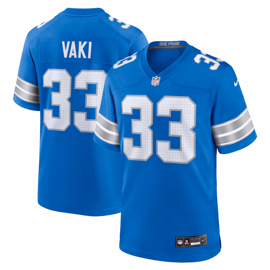 Men's Detroit Lions Sione Vaki Nike Blue Team Game Jersey - Puhuasuan