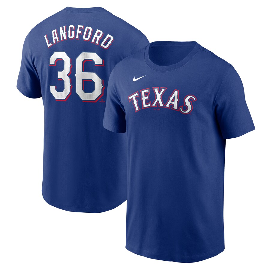 Men's Texas Rangers Wyatt Langford Nike Royal Fuse Name & Number T-Shirt - Puhuasuan
