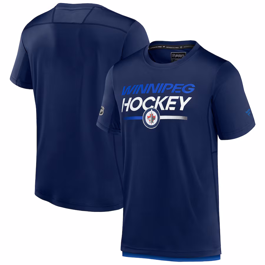 Men's Winnipeg Jets Fanatics Navy Authentic Pro Tech T-Shirt - Puhuasuan
