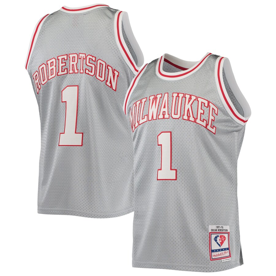 Men's Milwaukee Bucks Oscar Robertson Silver Mitchell & Ness 75th Anniversary 1971/72 Hardwood Classics Swingman Jersey - Puhuasuan