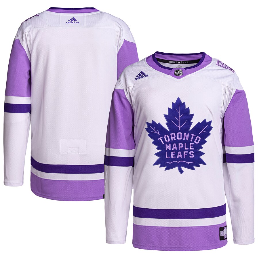Men's Toronto Maple Leafs adidas White/Purple Hockey Fights Cancer Primegreen Authentic Blank Practice Jersey - Puhuasuan