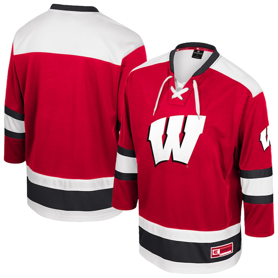 Men's Colosseum  Red Wisconsin Badgers Athletic Machine Fashion Hockey Jersey - Puhuasuan