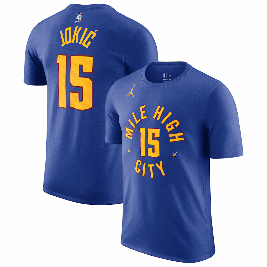 Men's Denver Nuggets Nikola Jokic Jordan Brand Blue 2022/23 Statement Edition Name & Number T-Shirt - Puhuasuan