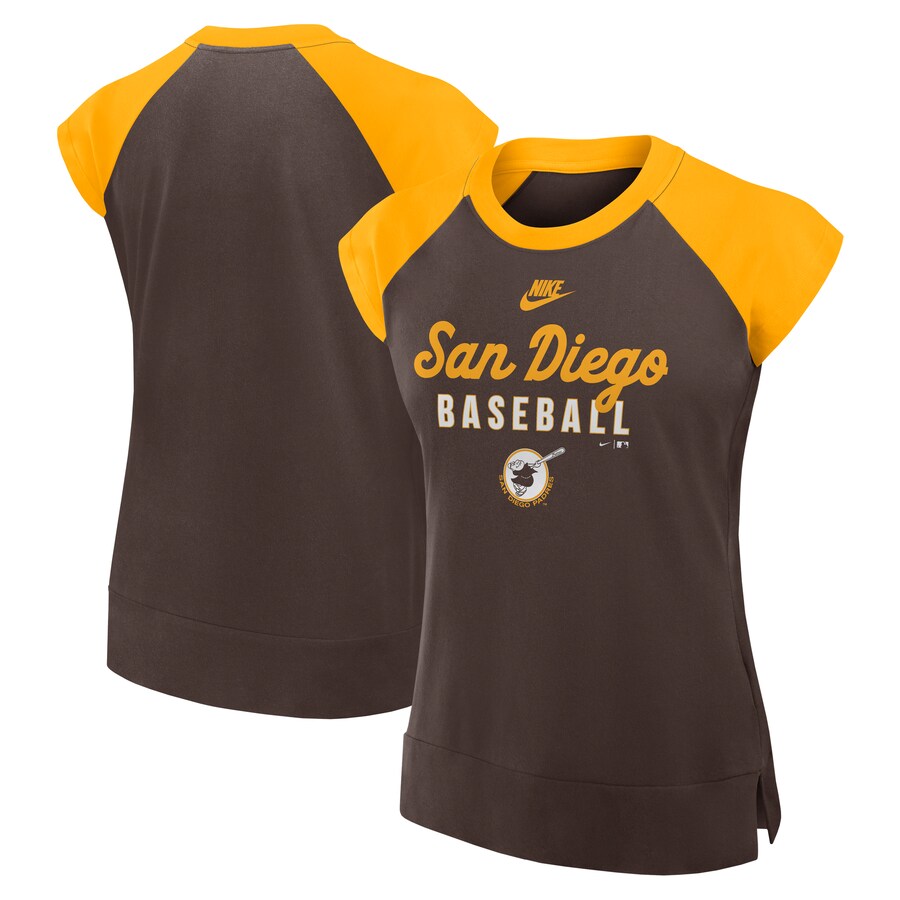 Women's San Diego Padres Nike Brown/Gold Cooperstown Collection Raglan Performance T-Shirt - Puhuasuan