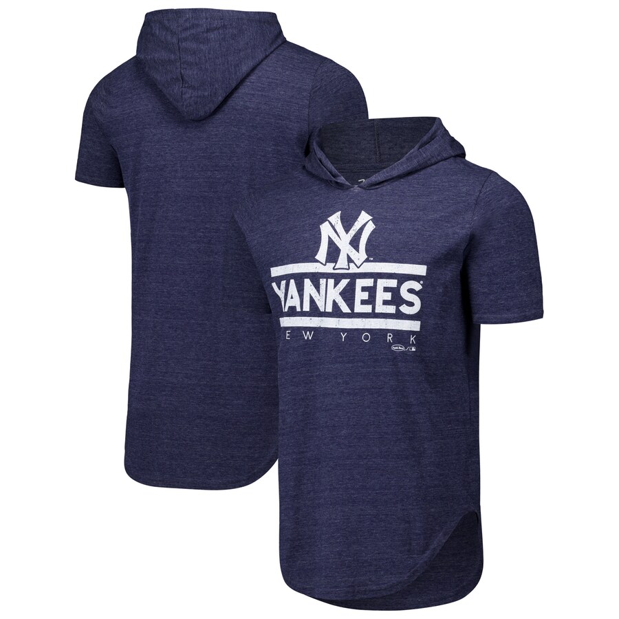 Men's New York Yankees Majestic Threads Navy Tri-Blend Hoodie T-Shirt - Puhuasuan