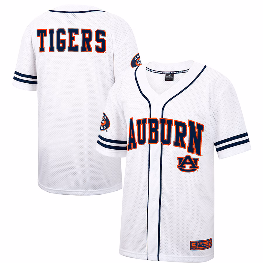 Men's Colosseum White Auburn Tigers Free Spirited Mesh Button-Up Baseball Jersey - Puhuasuan