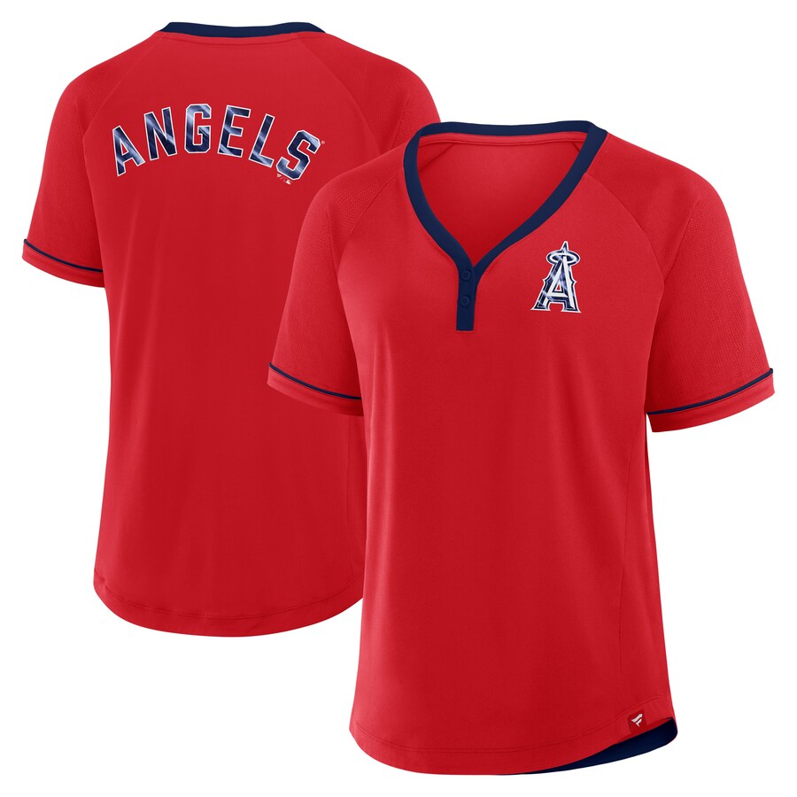 Women's Los Angeles Angels Fanatics Red League Diva Star Raglan V-Neck T-Shirt - Puhuasuan