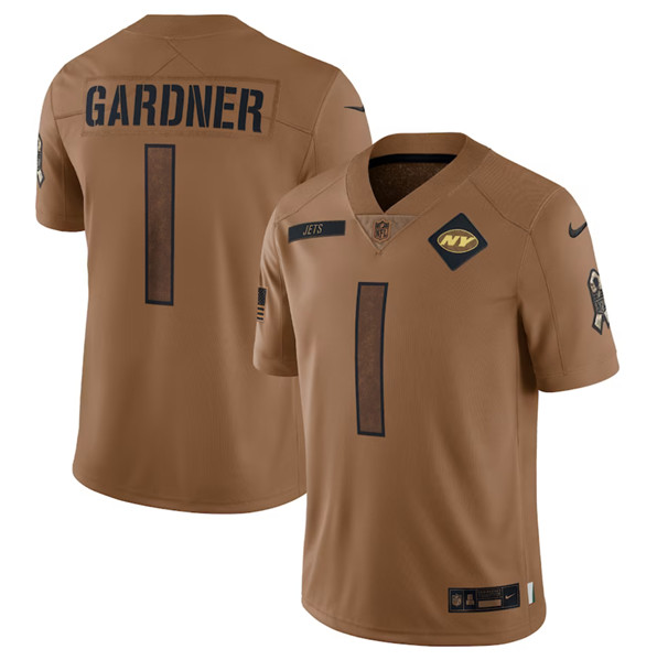 Men's New York Jets #1 Sauce Gardner 2023 Brown Salute To Service Limited Football Stitched Jersey - Puhuasuan