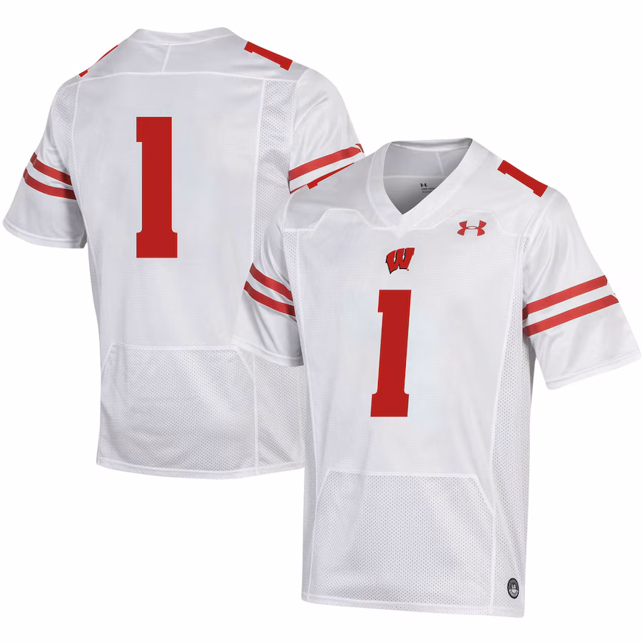Men's Under Armour #1 White Wisconsin Badgers Replica Football Jersey - Puhuasuan