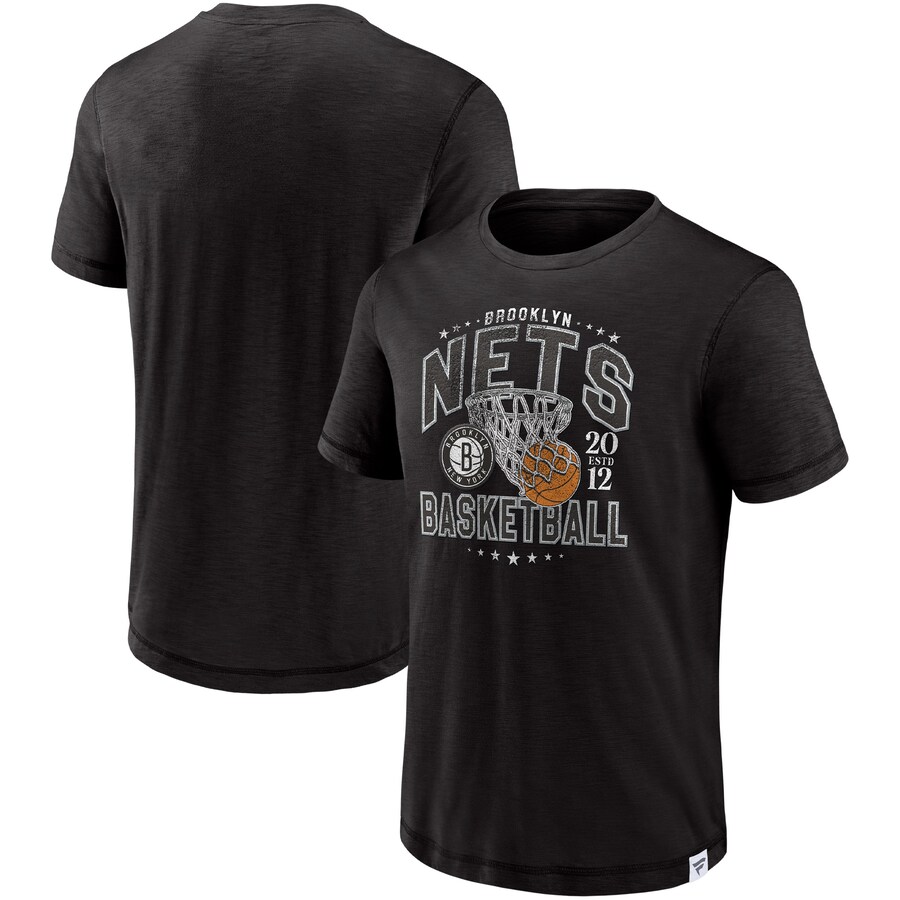 Men's Brooklyn Nets Fanatics Black Reinforce True Classics Vintage Slub T-Shirt - Puhuasuan