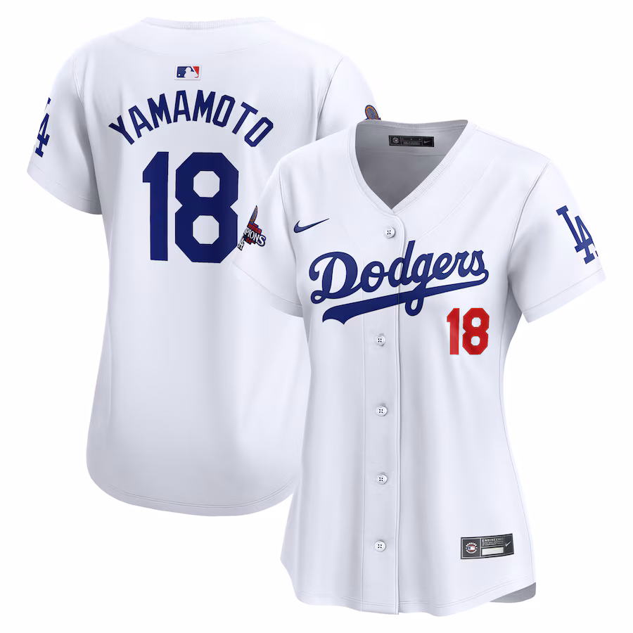 Women's Los Angeles Dodgers Yoshinobu Yamamoto Nike White 2024 World Series Champions Home Limited Player Jersey - Puhuasuan