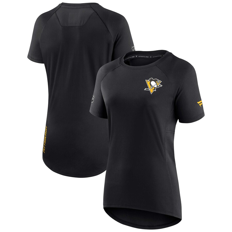 Women's Pittsburgh Penguins Fanatics Black Authentic Pro Rink Raglan Tech T-Shirt - Puhuasuan