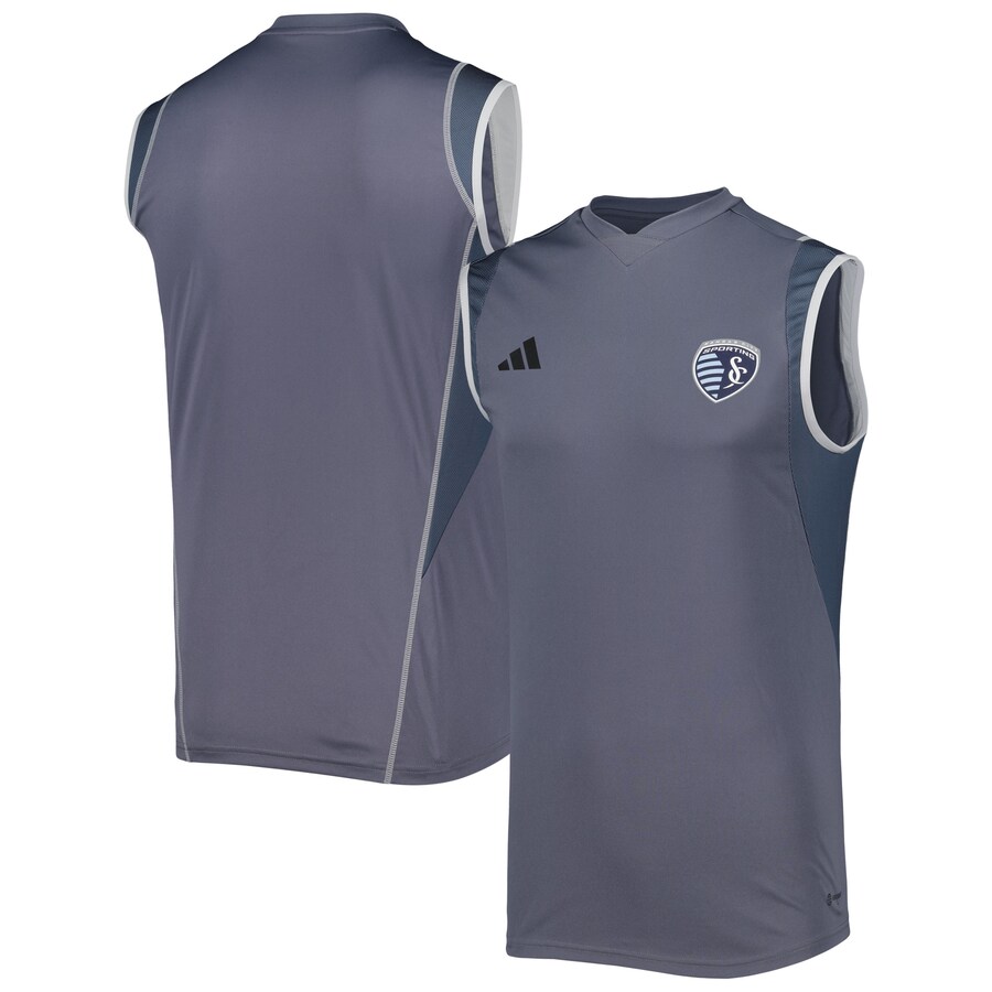 Men's Sporting Kansas City adidas Gray 2023 On-Field Sleeveless Training Jersey - Puhuasuan
