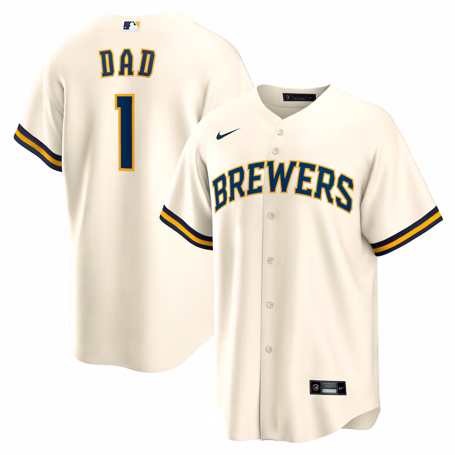 Men's Milwaukee Brewers Nike White #1 Dad Home Replica Jersey - Puhuasuan