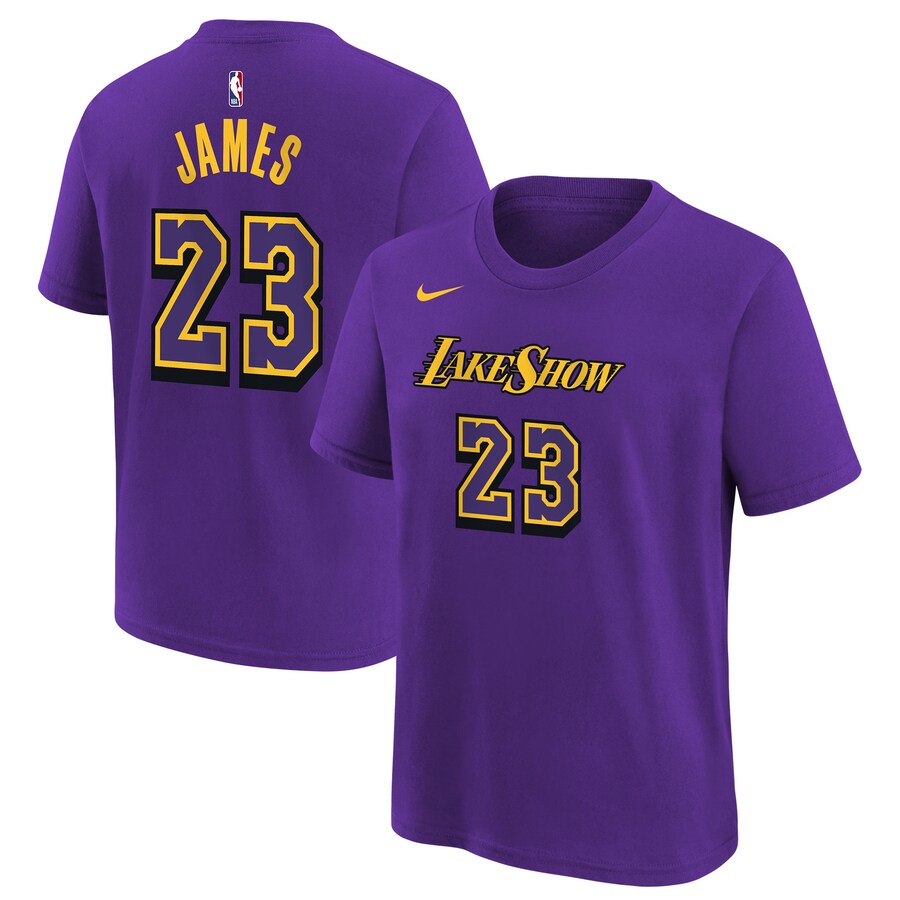 Youth Los Angeles Lakers LeBron James Nike Purple 2024/25 City Edition Name & Number T-Shirt - Puhuasuan