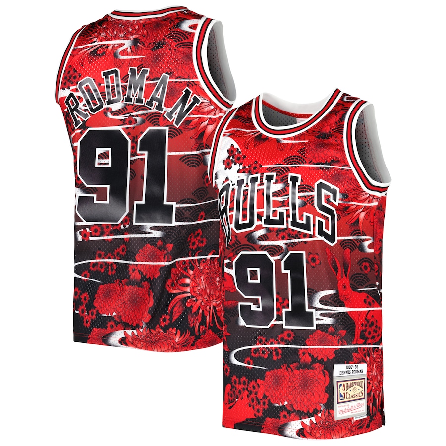 Men's Chicago Bulls Dennis Rodman Mitchell & Ness Red 1997/98 Hardwood Classics Lunar New Year Swingman Jersey - Puhuasuan