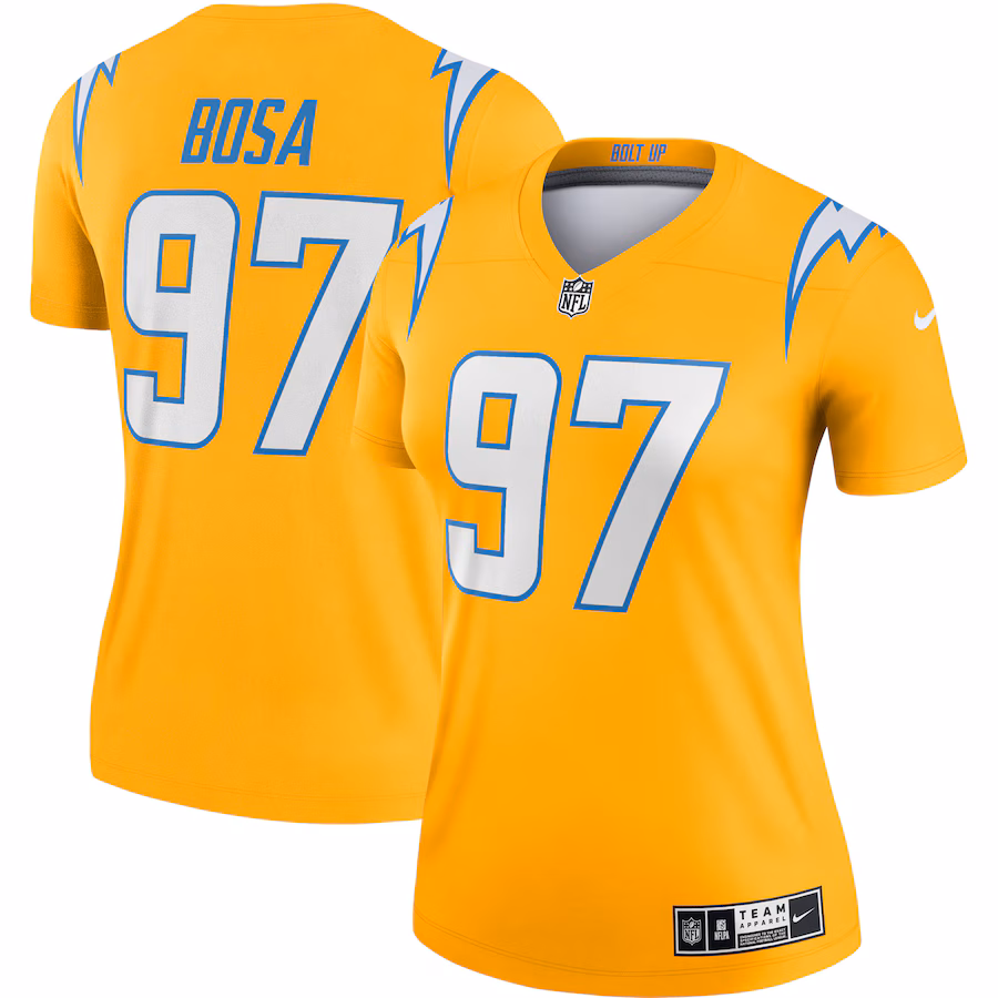 Women's Los Angeles Chargers Joey Bosa Nike Gold Inverted Legend Player Performance Top - Puhuasuan
