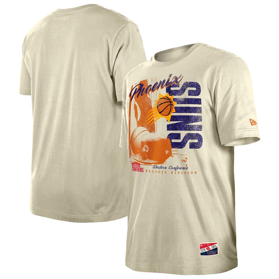 Men's Phoenix Suns  New Era Cream Distressed Throwback Vintage Color Pack T-Shirt - Puhuasuan