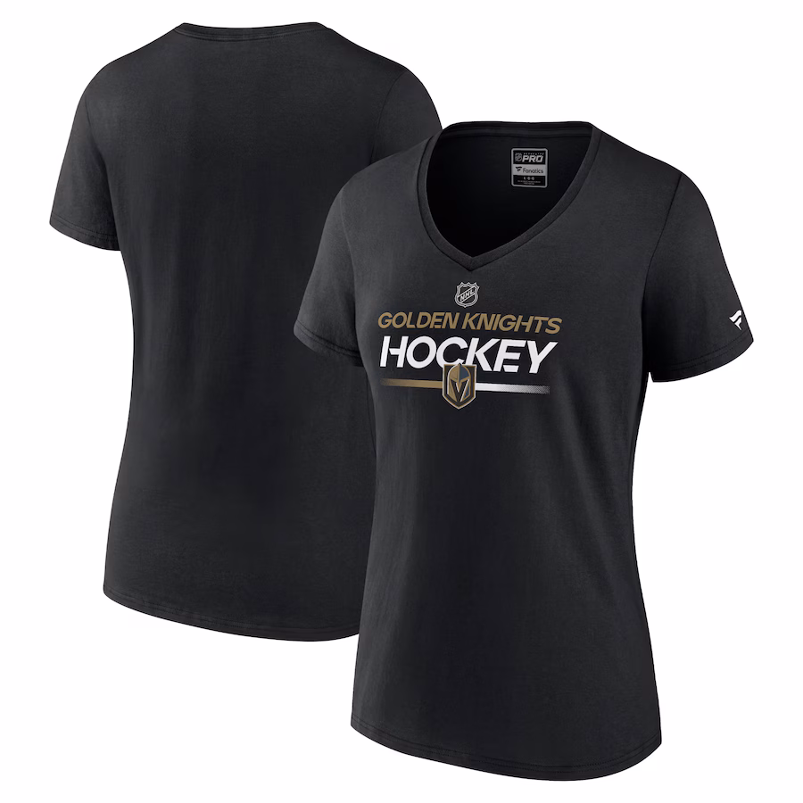 Women's Vegas Golden Knights Fanatics Black Authentic Pro V-Neck T-Shirt - Puhuasuan