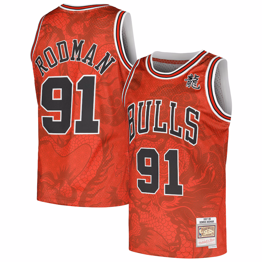 Men's Chicago Bulls Dennis Rodman Mitchell & Ness Red 1997/98 Hardwood Classics Asian Heritage 6.0 Swingman Throwback Player Jersey - Puhuasuan