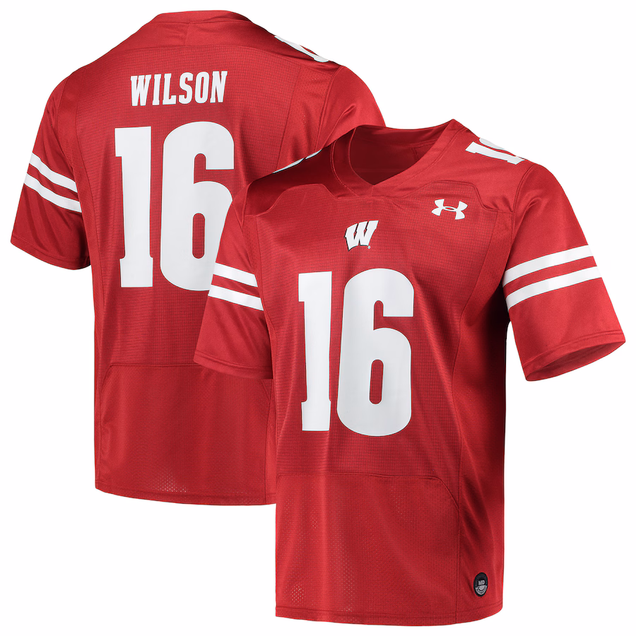 Men's Under Armour Russell Wilson Red Wisconsin Badgers Replica Alumni Jersey - Puhuasuan