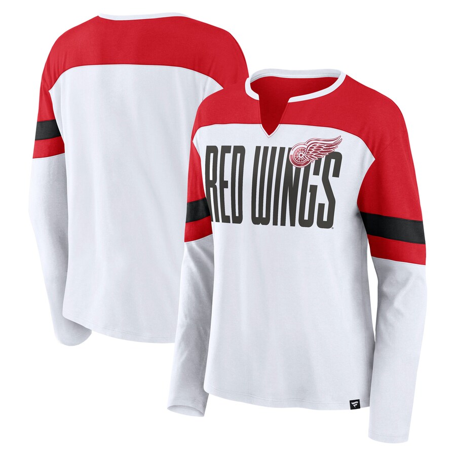 Women's Detroit Red Wings Fanatics White/Red Frozen Long Sleeve Notch Neck T-Shirt - Puhuasuan