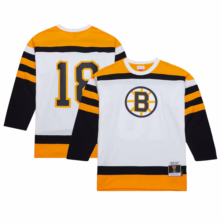Men's Boston Bruins Willie O'Ree Mitchell & Ness White 1958 Blue Line Player Jersey - Puhuasuan