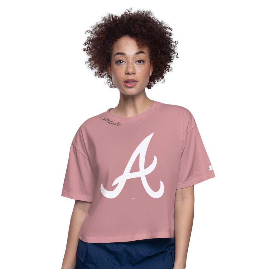 Women's Atlanta Braves Starter Pink Play the Ball Boxy Cropped T-Shirt - Puhuasuan