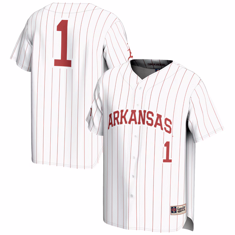 Youth GameDay Greats #1 White Arkansas Razorbacks Lightweight Baseball Jersey - Puhuasuan