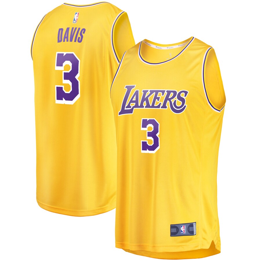 Men's Los Angeles Lakers Anthony Davis Fanatics Gold 2019/20 Fast Break Replica Jersey - Icon Edition - Puhuasuan