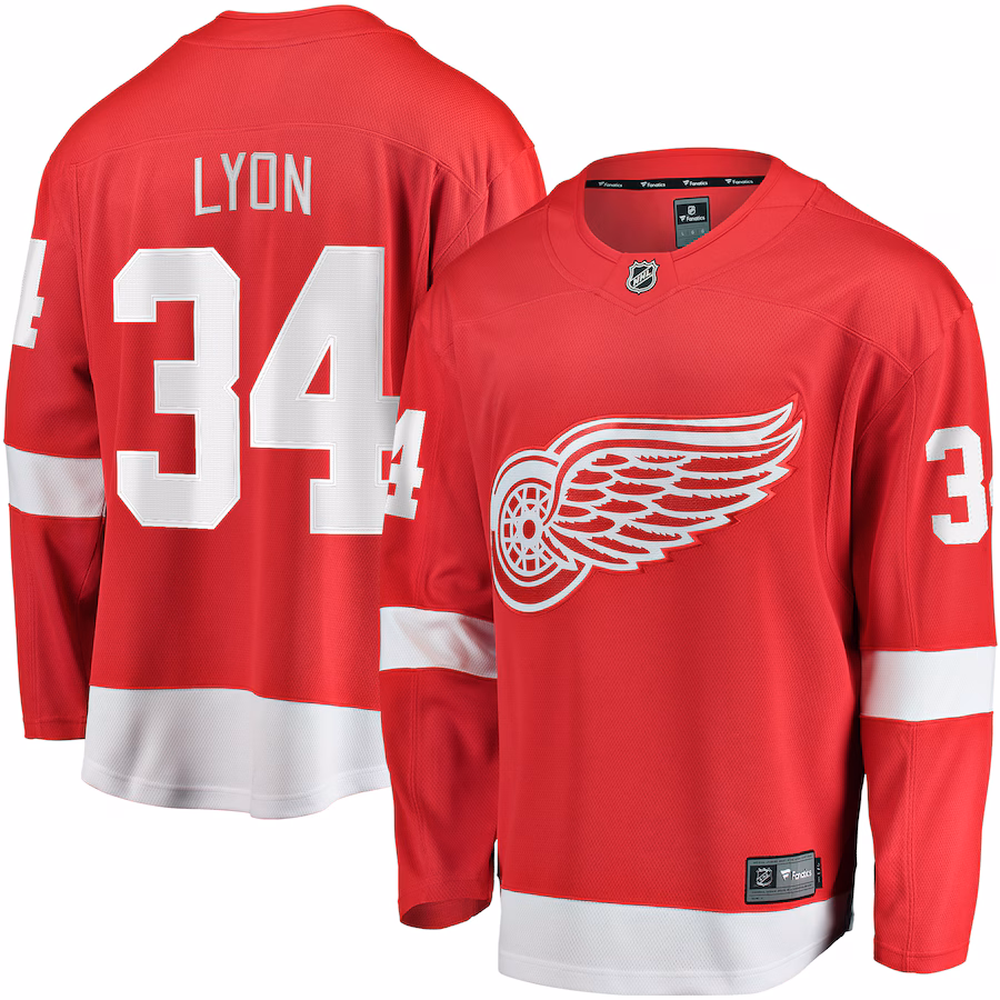 Men's Detroit Red Wings Alex Lyon Fanatics Red Home Breakaway Jersey - Puhuasuan