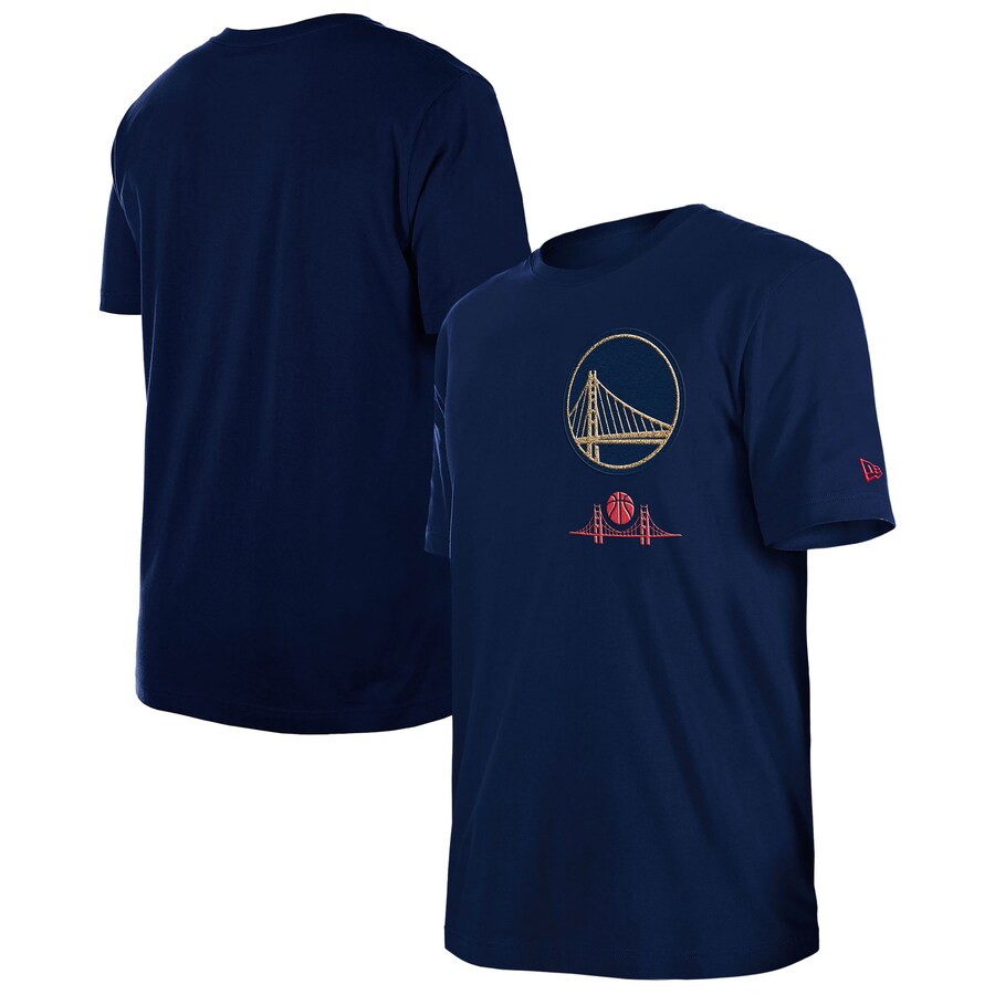 Men's Golden State Warriors  New Era Navy 2024/25 City Edition Chenille Heavyweight T-Shirt - Puhuasuan