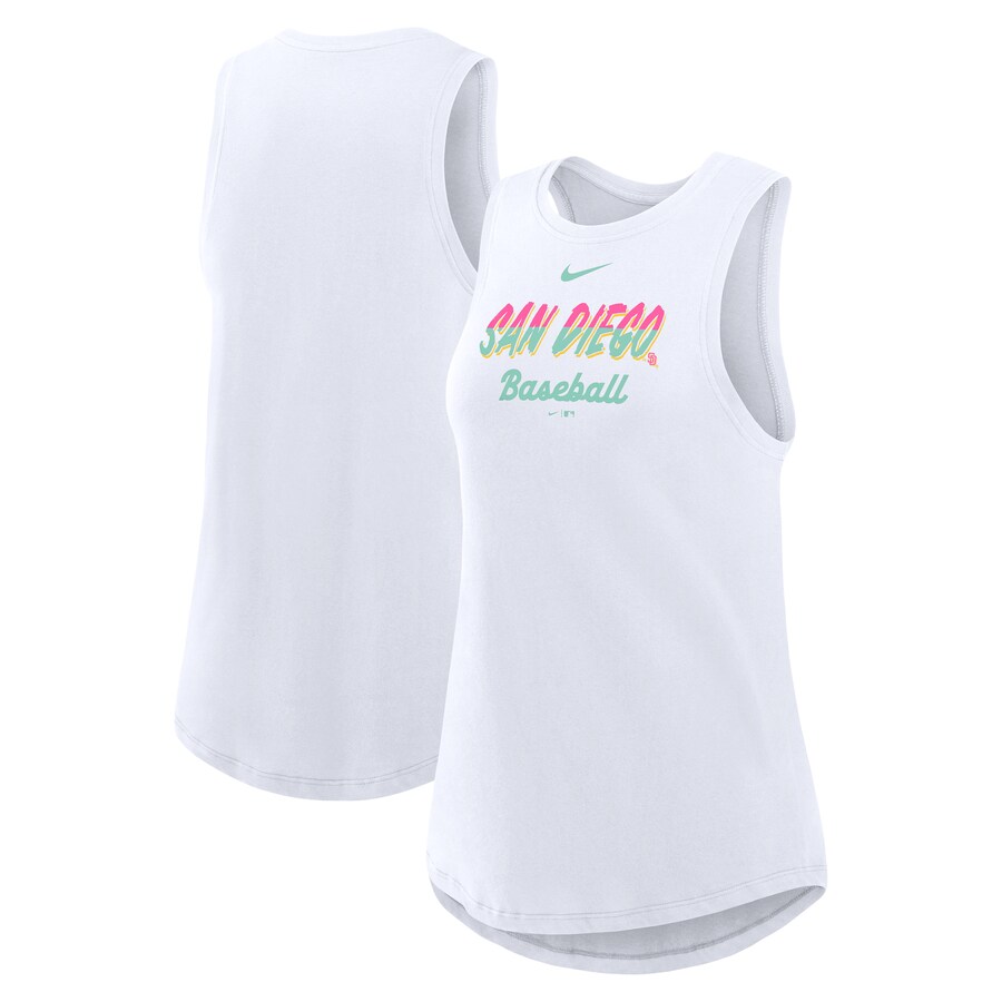 Women's San Diego Padres Nike White City Connect Tricode High Neck Performance Tank Top - Puhuasuan