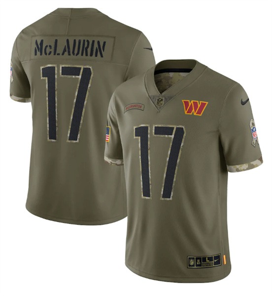 Men's Washington Commanders #17 Terry McLaurin 2022 Olive Salute To Service Limited Stitched Jersey - Puhuasuan