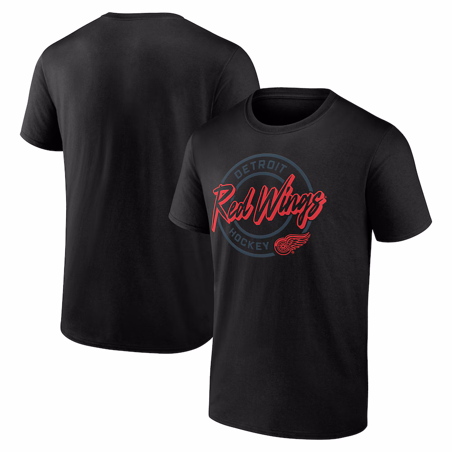 Men's Detroit Red Wings Black Color Block Puck T-Shirt - Puhuasuan