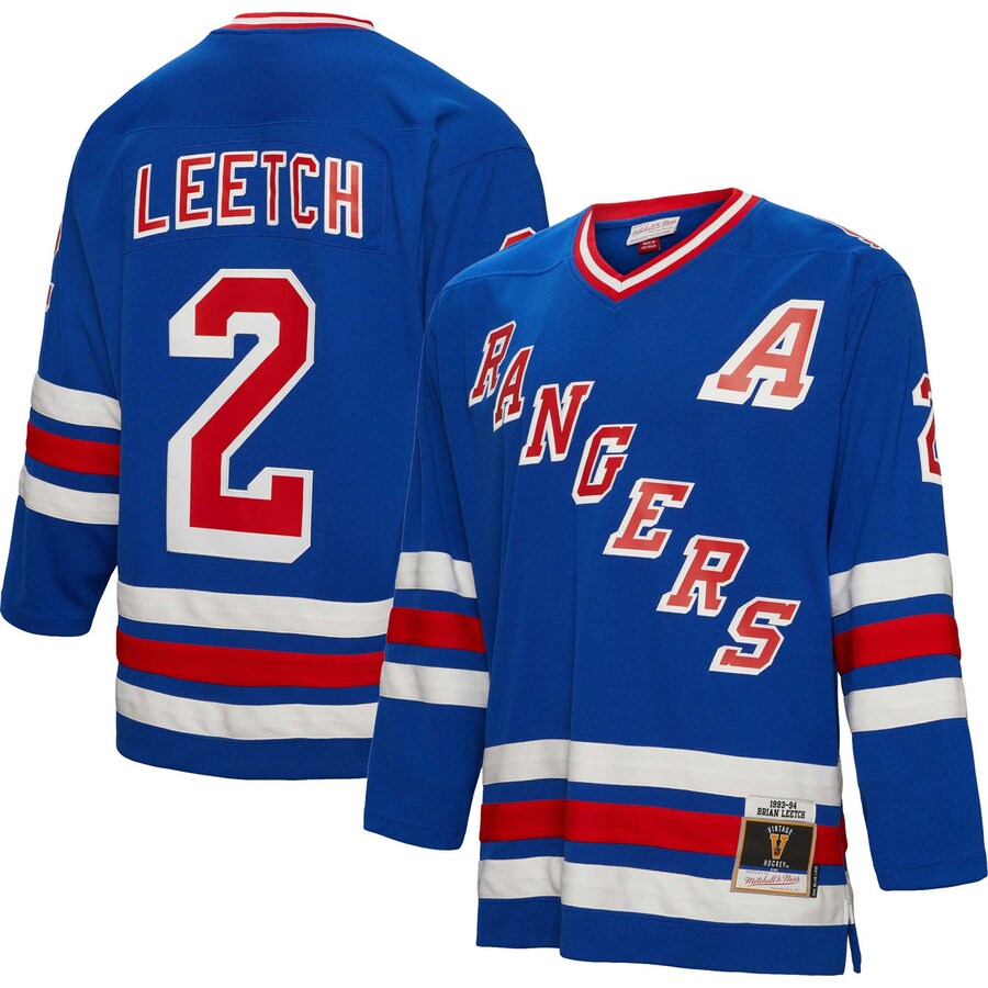Men's New York Rangers Brian Leetch Mitchell & Ness Blue 1993/94 Alternate Captain Patch Blue Line Player Jersey - Puhuasuan
