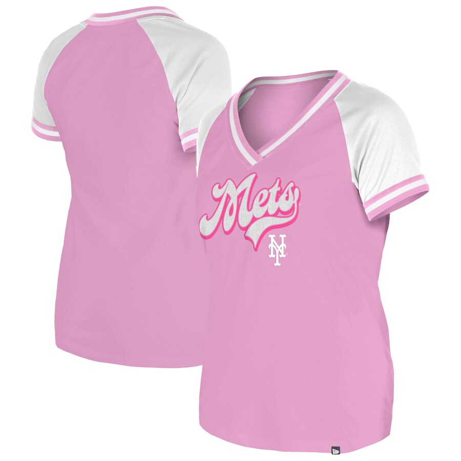 Women's New York Mets New Era Light Pink Gameday V-Neck T-Shirt - Puhuasuan