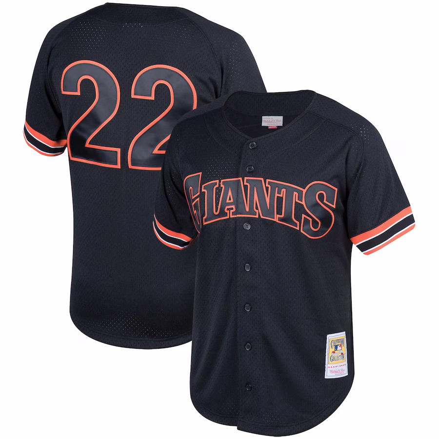 Men's San Francisco Giants Will Clark Mitchell & Ness Black Cooperstown Collection Mesh Batting Practice Button-Up Jersey - Puhuasuan