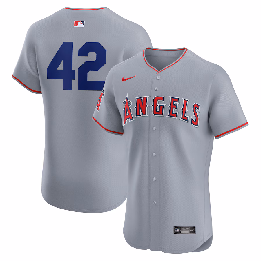 Men's Los Angeles Angels Nike Gray Road 2024 Jackie Robinson Day Elite Jersey - Puhuasuan