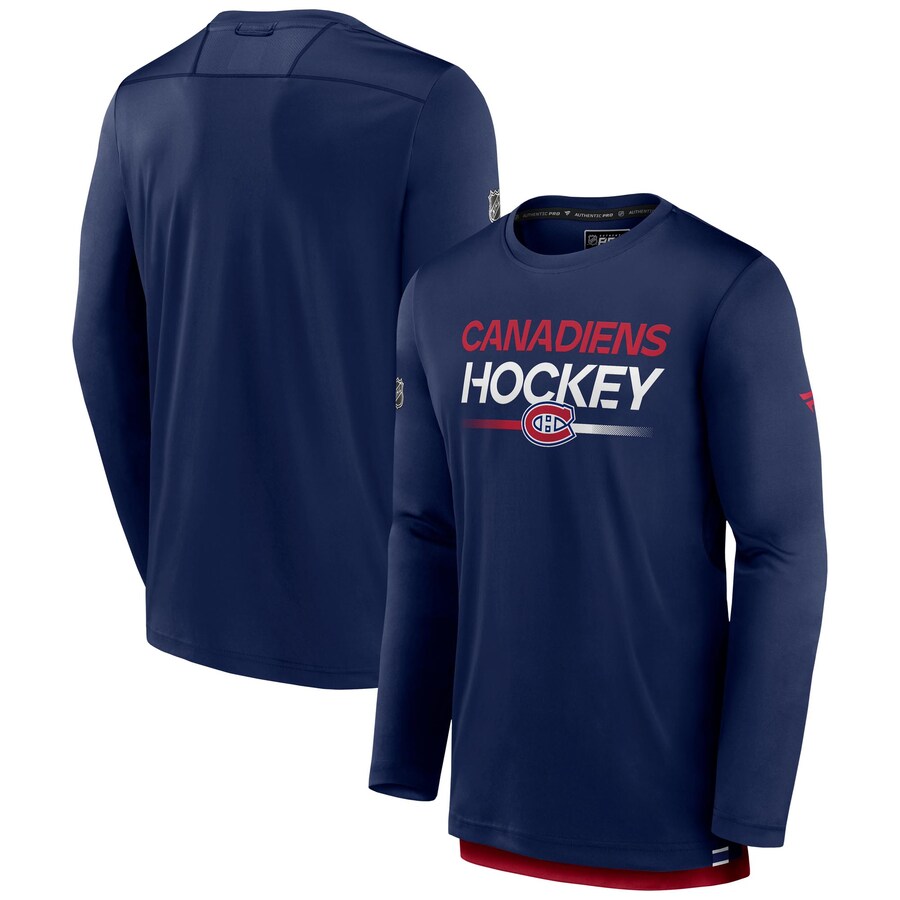 Men's Montreal Canadiens Fanatics Navy Authentic Pro Tech Long Sleeve T-Shirt - Puhuasuan