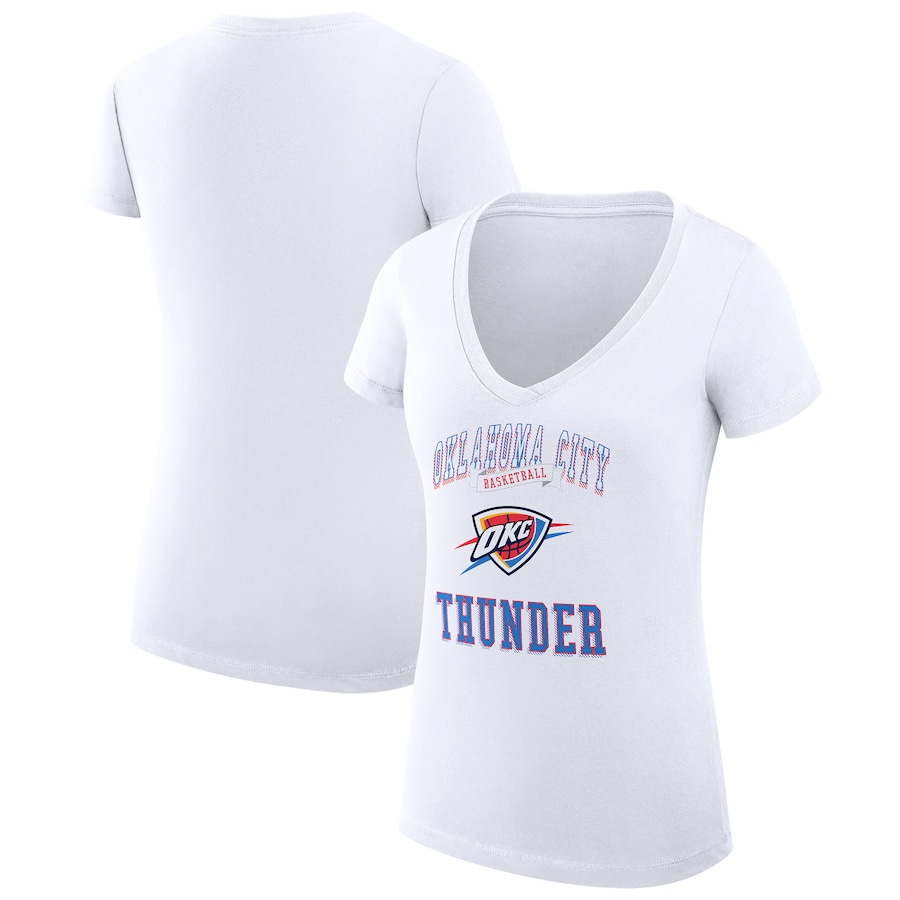 Women's Oklahoma City Thunder G-III 4Her by Carl Banks White Team Logo Fitted V-Neck T-Shirt - Puhuasuan