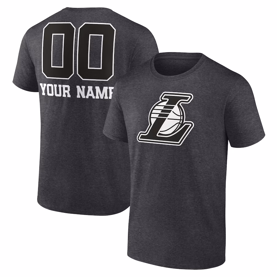 Men's Los Angeles Lakers Charcoal Personalized Name & Number Monochrome T-Shirt - Puhuasuan